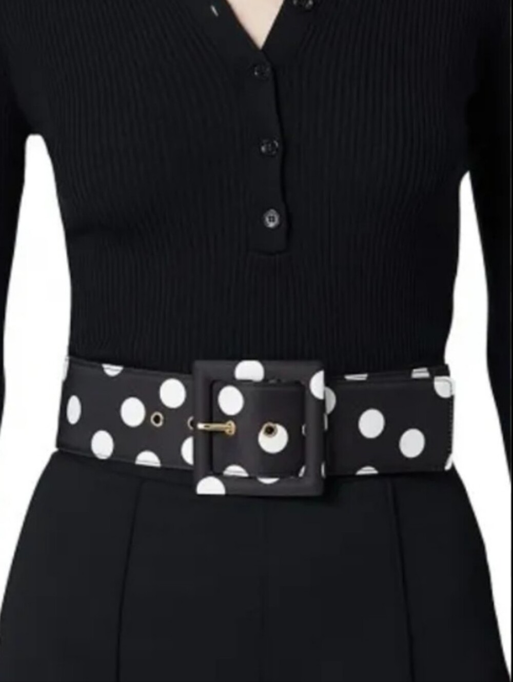 Carolina Herrera Polka Dot Wide Black Belt with Fabric Buckle Size Large